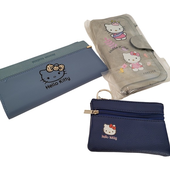 Sanrio Handbags - Hello Kitty Wallet Bundle Lot Blue Grey Sanrio Bifold Coin Purse Phone Case NEW